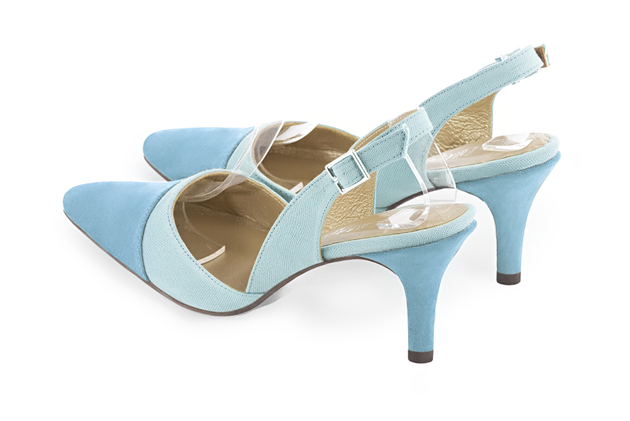 Women's sky blue elegant slingback heels. Tapered toe. High slim heel - Rear view